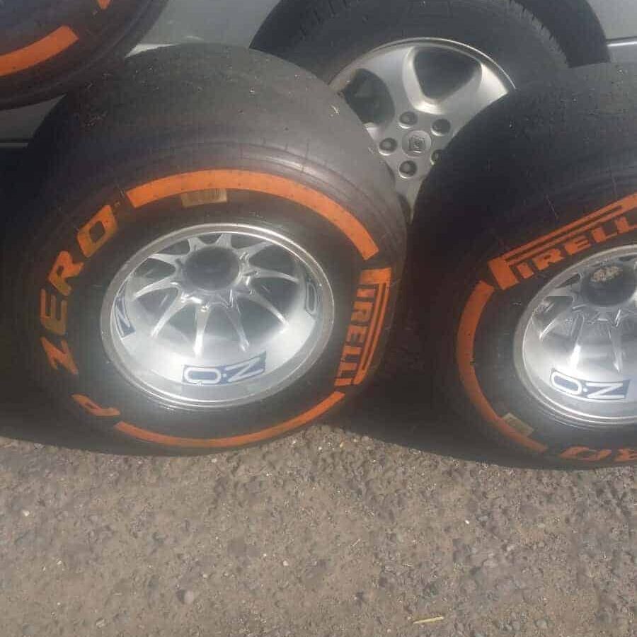 NOW SOLD-Very rare Pirelli tyres in different colours with Seb Vettel World Championship winning REAR wheel F1 Car Parts