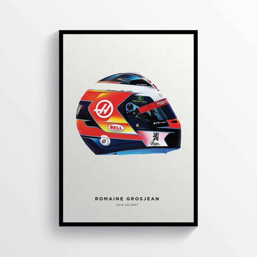 Romain Grosjean 2019 Helmet Formula 1 F1, Grand Prix Poster Racing Print F1 Art