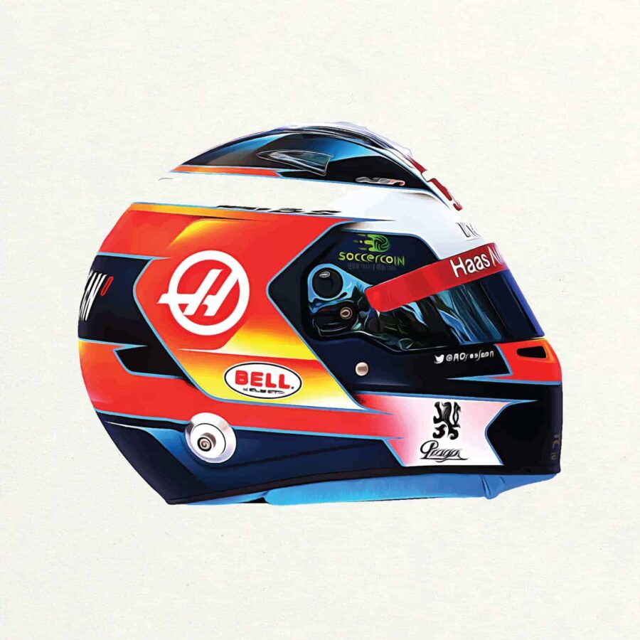 Romain Grosjean 2019 Helmet Formula 1 F1, Grand Prix Poster Racing Print F1 Art