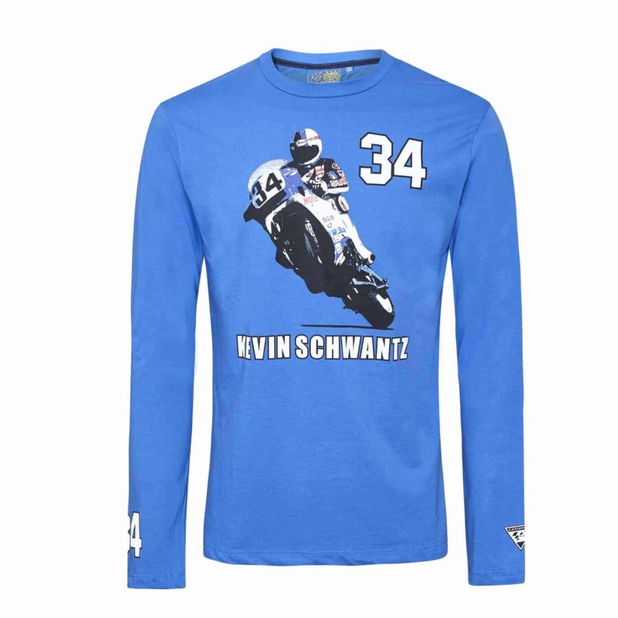 T-SHIRT 3501-02 Longsleeve Bike MotoGP Kevin Schwantz 34 Blue MotoGP Memorabilia