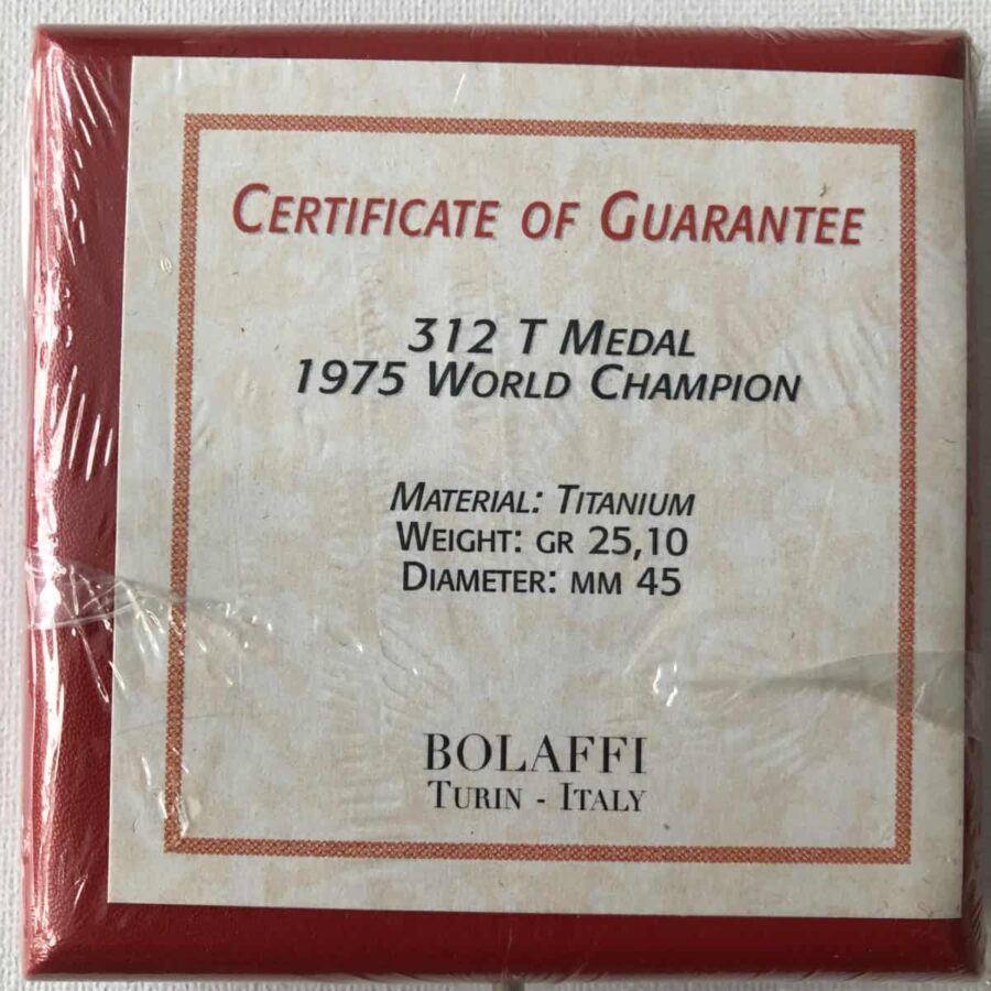 Official Ferrari F1 World Championship 1975 Titanium Medal / Coin + COA Ferrari Automotive