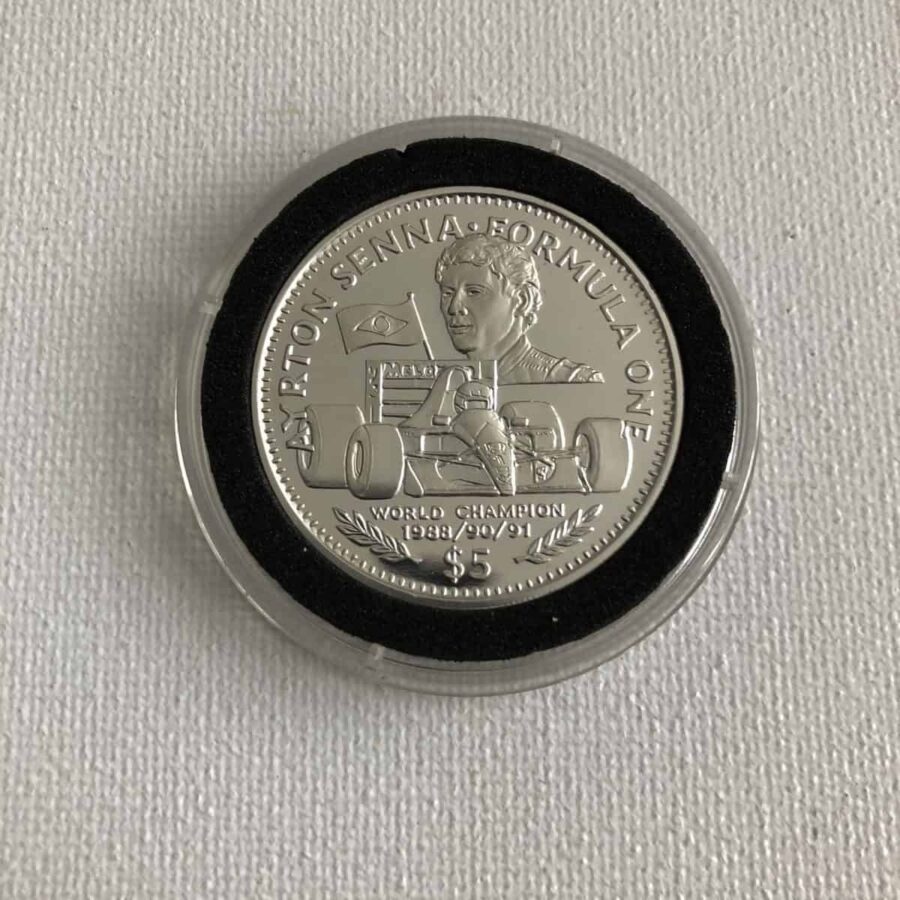 Ayrton Senna $5 Silver Commemorative Coin 1992 F1 Republic Of Liberia Minted by POBJOY Formula 1 Memorabilia