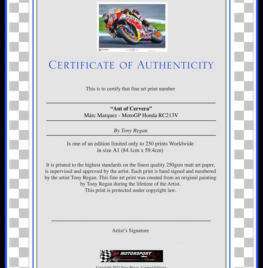 Marc Marquez "Ant of Cervera" MotoGP Honda RC213V Limited Edition Art Print Marc Marquez