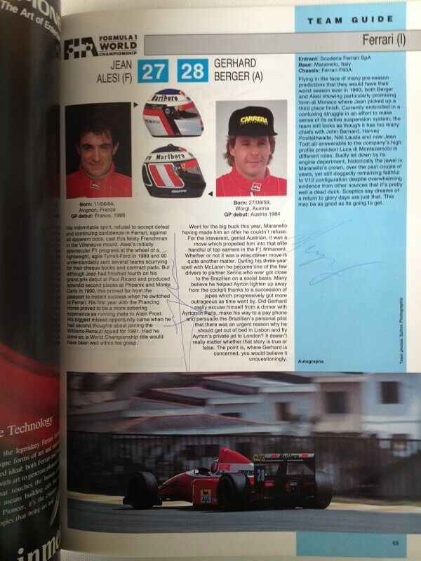 1993 British GP Race Programme Signed by Barrichello / Alesi / Boutsen / Berger Formula 1 Memorabilia