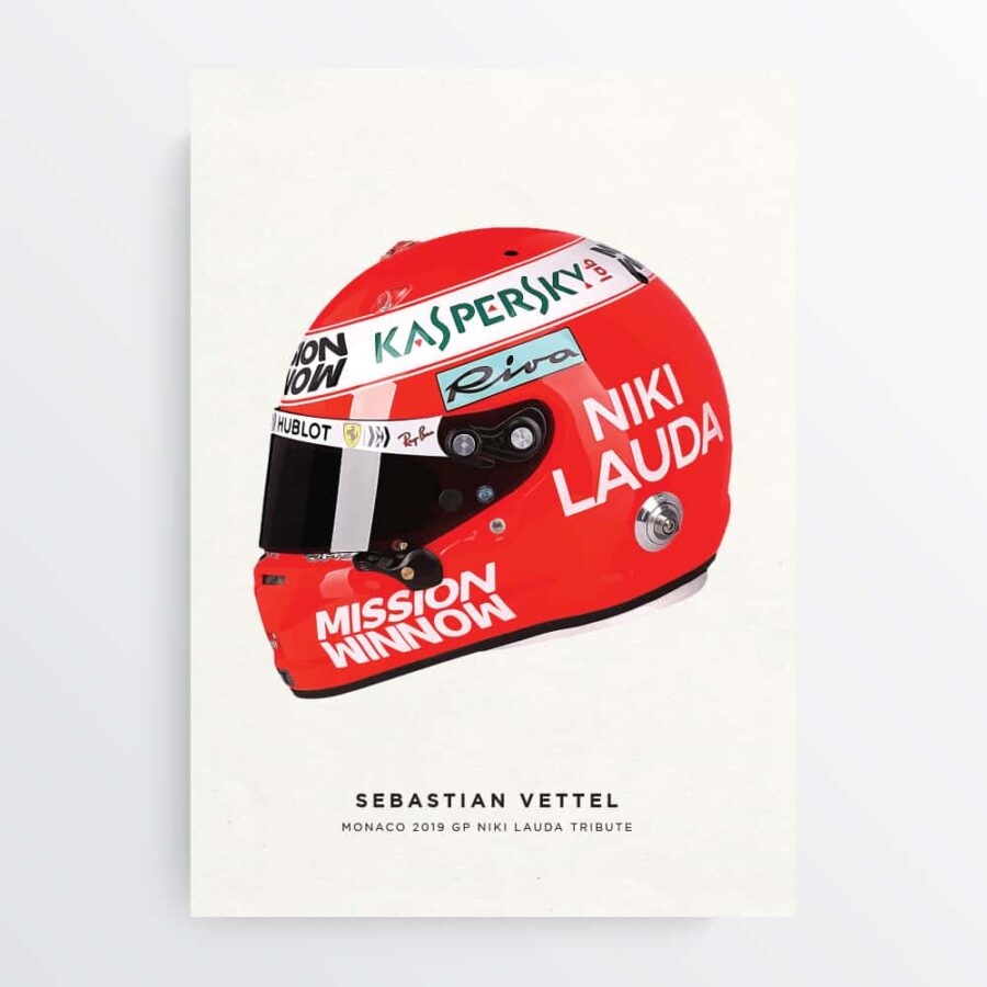 Sebastian Vettel 2019 Niki Lauda Tribute Helmet Formula 1 F1, Grand Prix Poster Racing Print F1 Art
