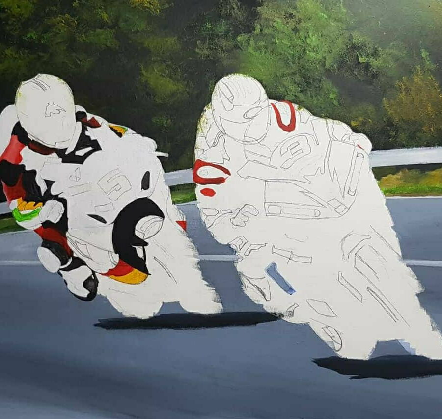 Michael Dunlop and Bruce Anstey limited edition art print by Jeff Rush Motorcycle racing poster Road racing poster gifts for bikers Michael Schumacher