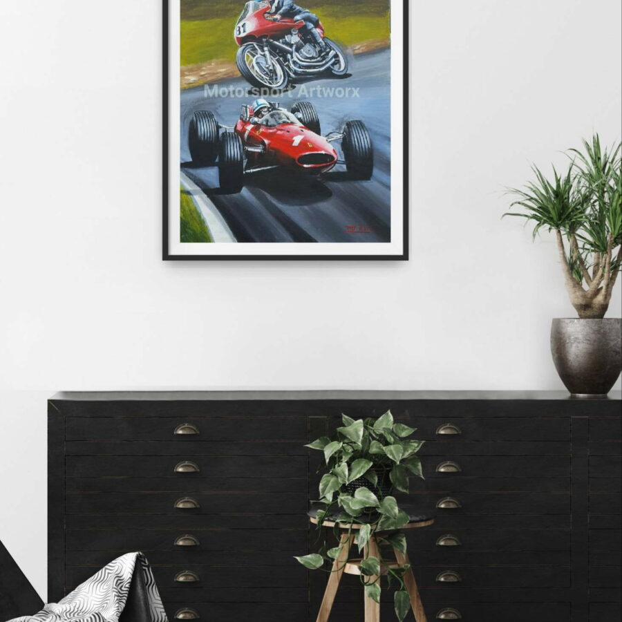 John Surtees limited edition art print by Jeff Rush Motorcycle racing poster F1 poster Road racing poster gifts for bikers F1 Art
