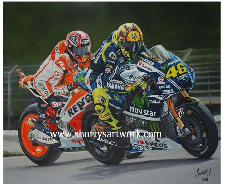 The Masters Apprentice. Valentino Rossi and Marc Marquez limited print. from the Movistar Yamaha MotoGP store collection.