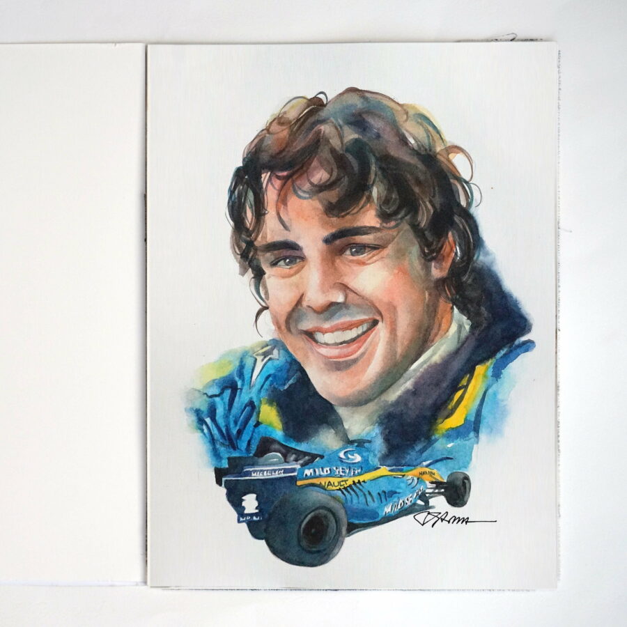 Original Painting of Fernando Alonso Renault F1 Team F1 Art