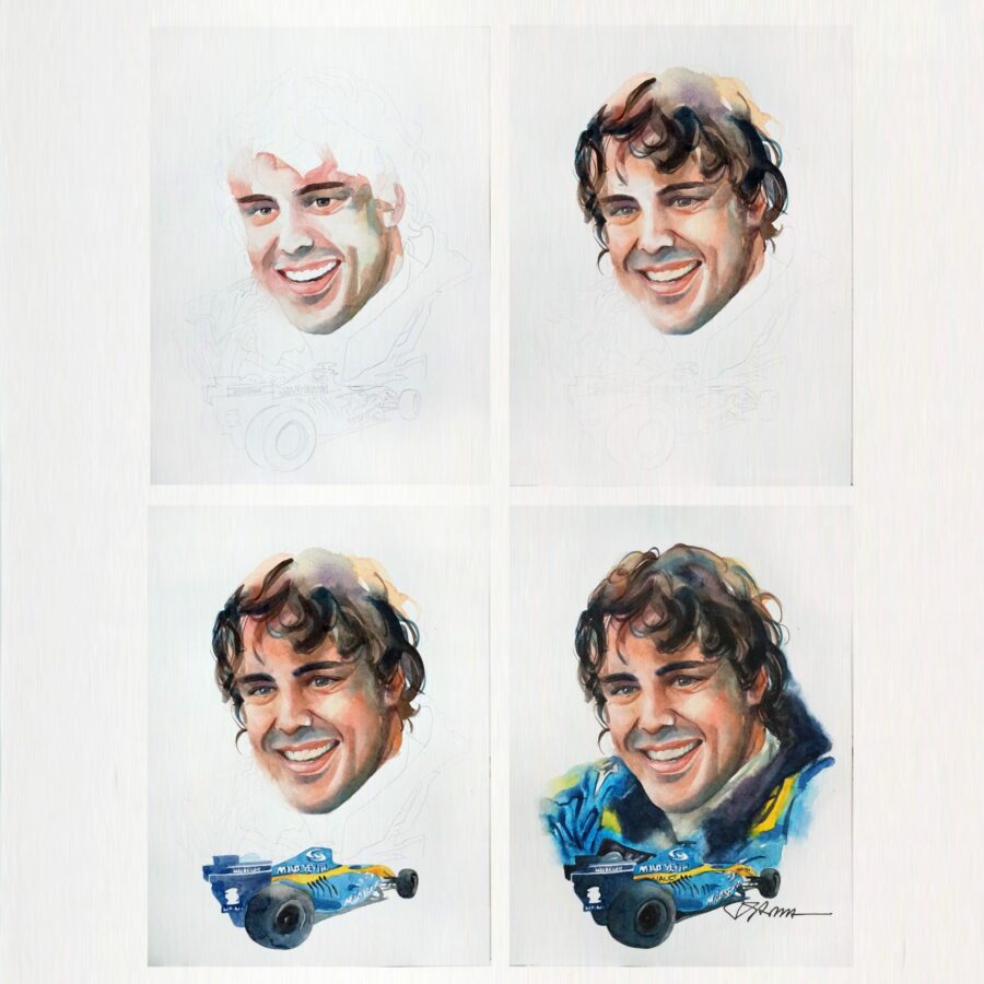 Original Painting of Fernando Alonso Renault F1 Team F1 Art