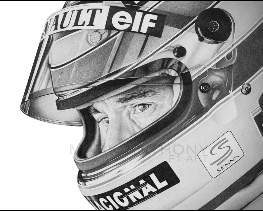 Ayrton Senna - Williams Renault Helmet - Art Print Formula 1 Memorabilia