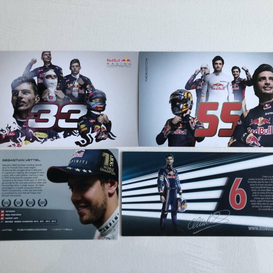 Set of 4 Red Bull Racing / Toro Rosso Driver Cards / Post Cards F1 Accessories