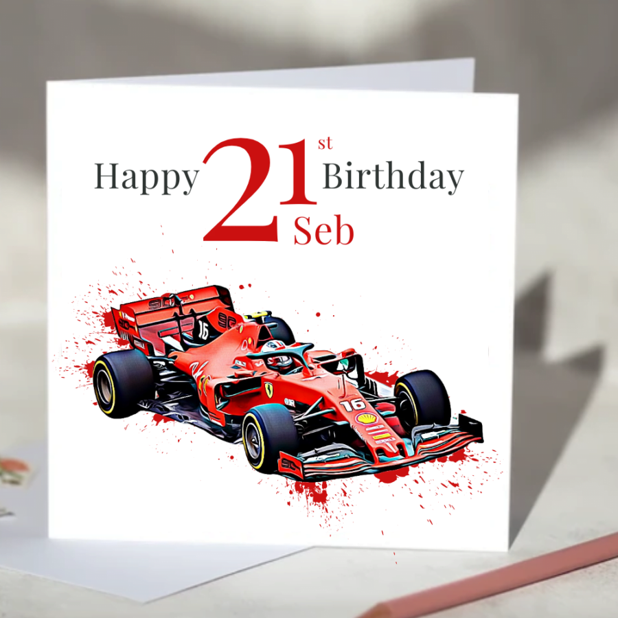 Ferrari Formula One F1 Birthday Card Personalise with Age and Name Charles Leclerc