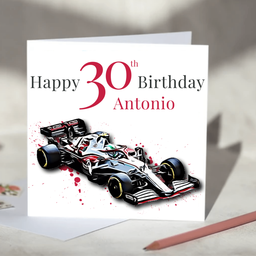 Alfa Romeo Racing Formula One F1 Birthday Card Personalise with Age and Name Alfa Romeo