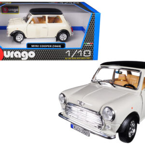 1969 Mini Cooper Beige with Black Top 1/18 Diecast Model Car by Bburago  by Diecast Mania