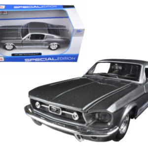 1967 Ford Mustang GT Gray Metallic with White Stripes 1/24 Diecast Model Car by Maisto Sports Car Racing Model Cars by Diecast Mania
