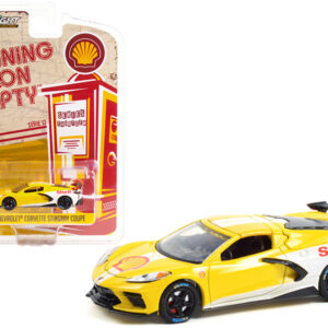 2021 Chevrolet Corvette C8 Stingray Coupe "Shell Oil" Yellow and White "Running on Empty" Series 13 1/64 Diecast Model Car by Greenlight  by Diecast Mania