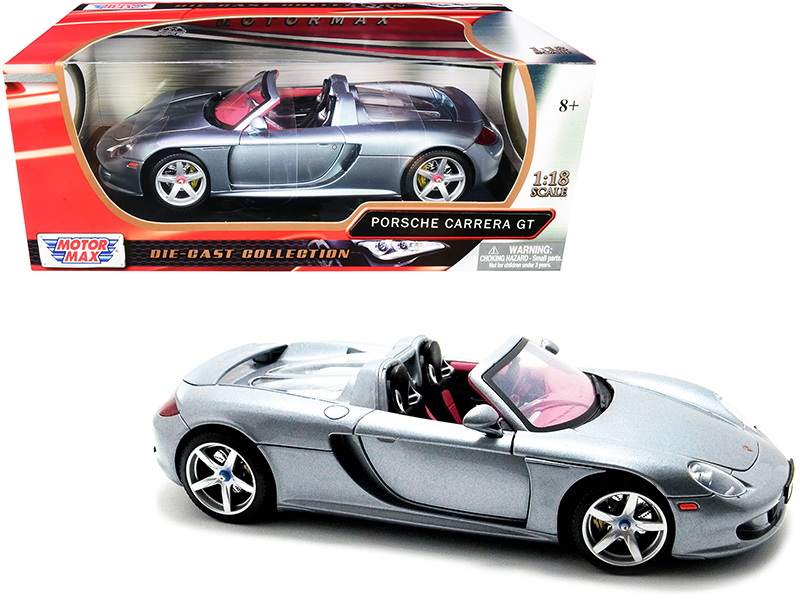 Porsche Carrera GT Convertible Silver Metallic with Red Interior 1/18 Diecast Model Car by Motormax Automotive