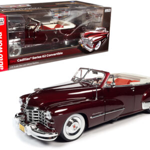 1947 Cadillac Series 62 Convertible Burgundy Metallic 1/18 Diecast Model Car by Auto World Product by Diecast Mania
