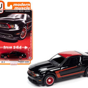 2012 Ford Mustang Boss 302 Laguna Seca Black and Red with Red Wheels "Modern Muscle" Limited Edition to 10312 pieces Worldwide 1/64 Diecast Model Car by Autoworld  by Diecast Mania