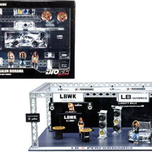 "LBWK Auto Salon" Diorama Set of 28 pieces (Car and Figurines Included) 1/64 Models by Inno Models  by Diecast Mania