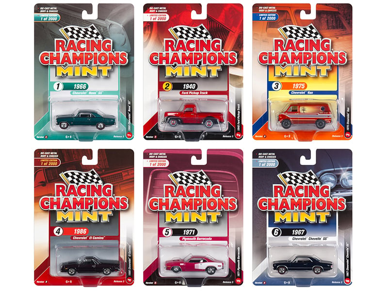 2018 Mint Release 3, Set B of 6 Cars Limited Edition to 2,000 pieces Worldwide 1/64 Diecast Models by Racing Champions Automotive
