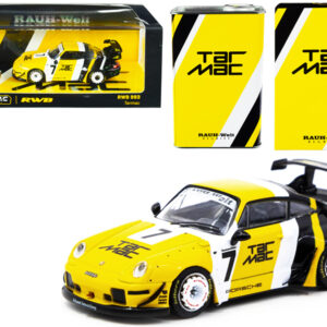 Porsche RWB 993 #7 "Tarmac" Yellow and Black with METAL OIL CAN "RAUH-Welt BEGRIFF" 1/64 Diecast Model Car by Tarmac Works  by Diecast Mania