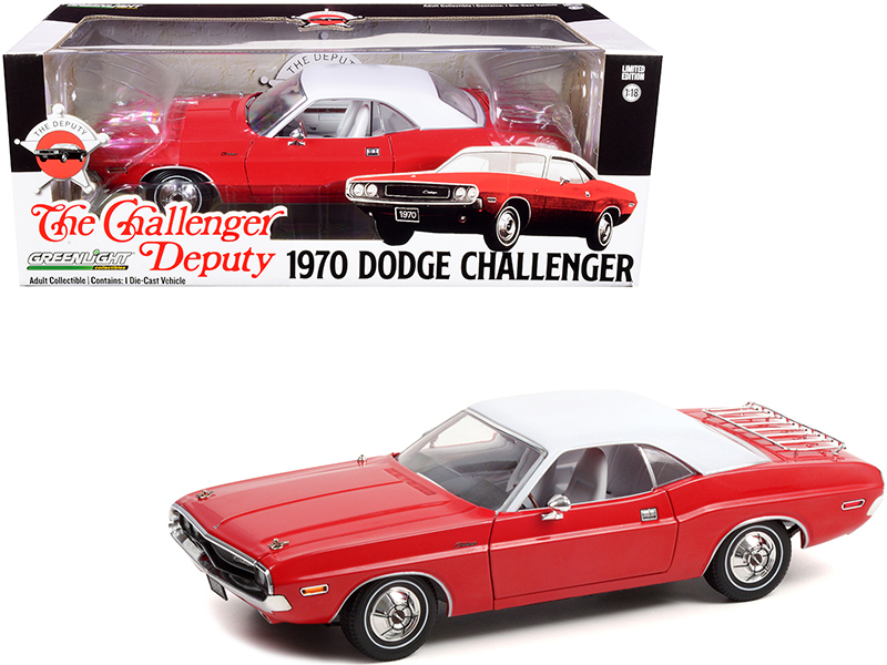 1970 Dodge Challenger "The Challenger Deputy" Bright Red with White Top 1/18 Diecast Model Car by Greenlight Automotive
