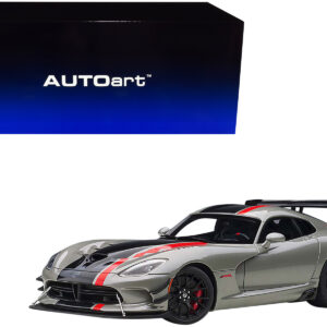 2017 Dodge Viper ACR Billet Silver Metallic with Black and Red Stripes 1/18 Model Car by Autoart  by Diecast Mania