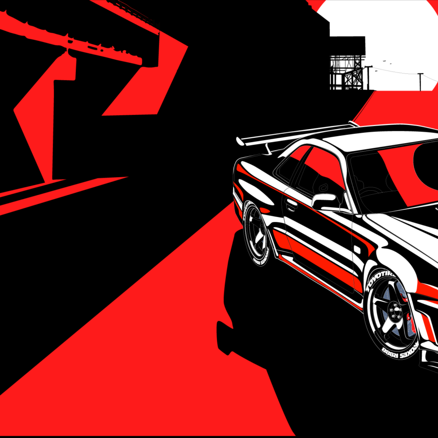 Red Sun - Nissan GTR R34 Poster   аrtwork illustration by Svet Stoya Automotive