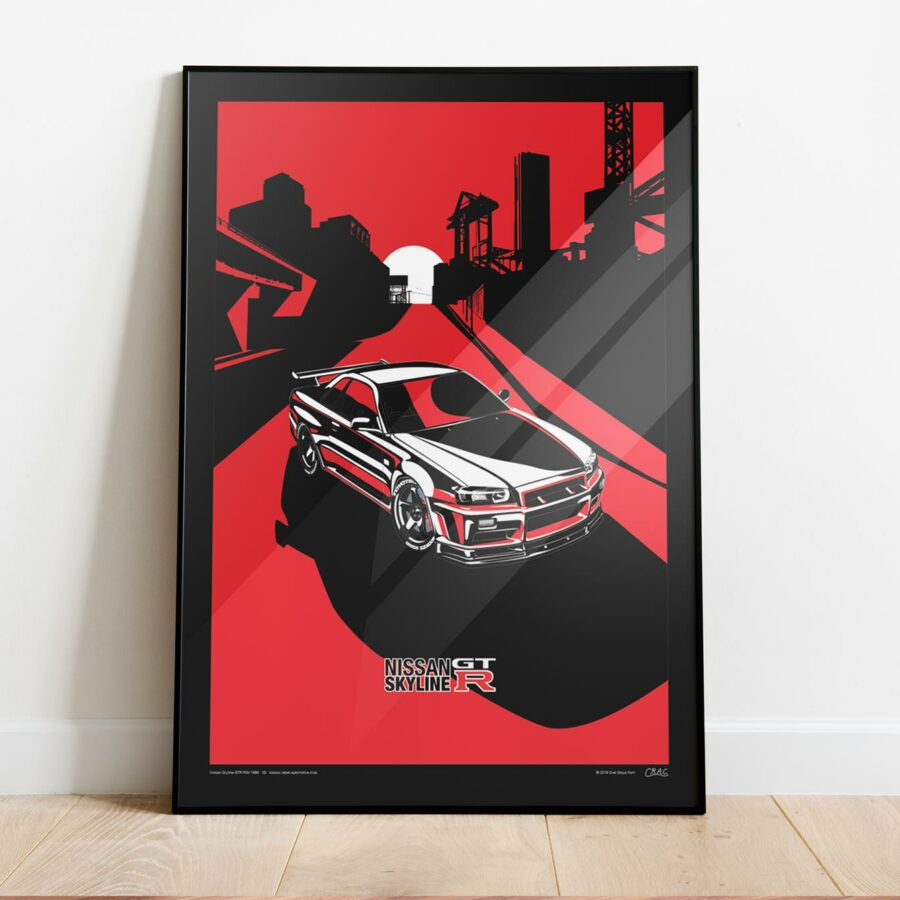 Red Sun - Nissan GTR R34 Poster   аrtwork illustration by Svet Stoya Automotive