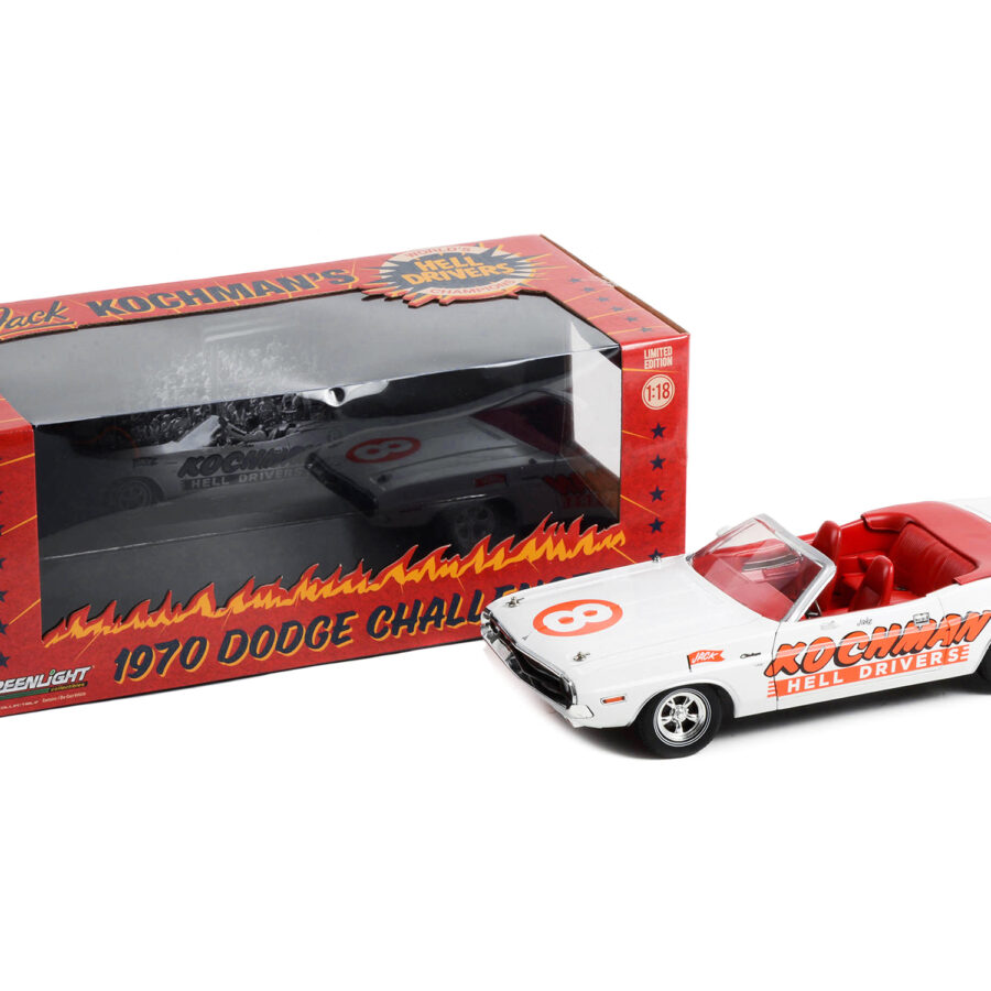 1970 Dodge Challenger Convertible #8 White with Red Interior "Kochman Hell Drivers" 1/18 Diecast Model Car by Greenlight Automotive