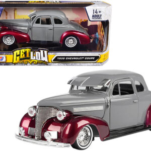 1939 Chevrolet Coupe Lowrider Gray and Red Metallic "Get Low" Series 1/24 Diecast Model Car by Motormax  by Diecast Mania
