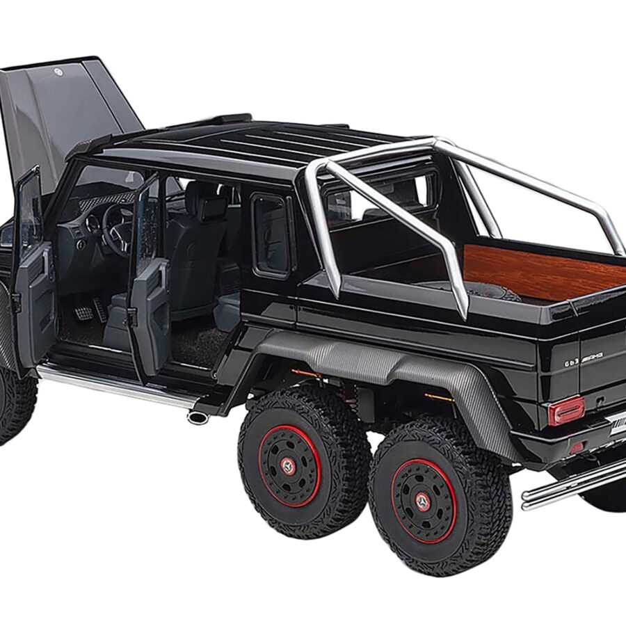 Mercedes Benz G63 AMG 6x6 Gloss Black with Carbon Accents 1/18 Model Car by Autoart Automotive
