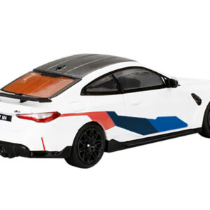 BMW M4 M-Performance (G82) Alpine White with Carbon Top and Graphics Limited Edition to 3000 pieces Worldwide 1/64 Diecast Model Car by True Scale Miniatures Alpine F1 Team by Diecast Mania