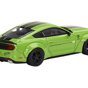 Ford Mustang LB-WORKS Grabber Lime Green with Black Stripes "Imagine All The People Living Life In Peace" Limited Edition to 3000 pieces Worldwide 1/64 Diecast Model Car by True Scale Miniatures Sports Car Racing Collectibles by Diecast Mania