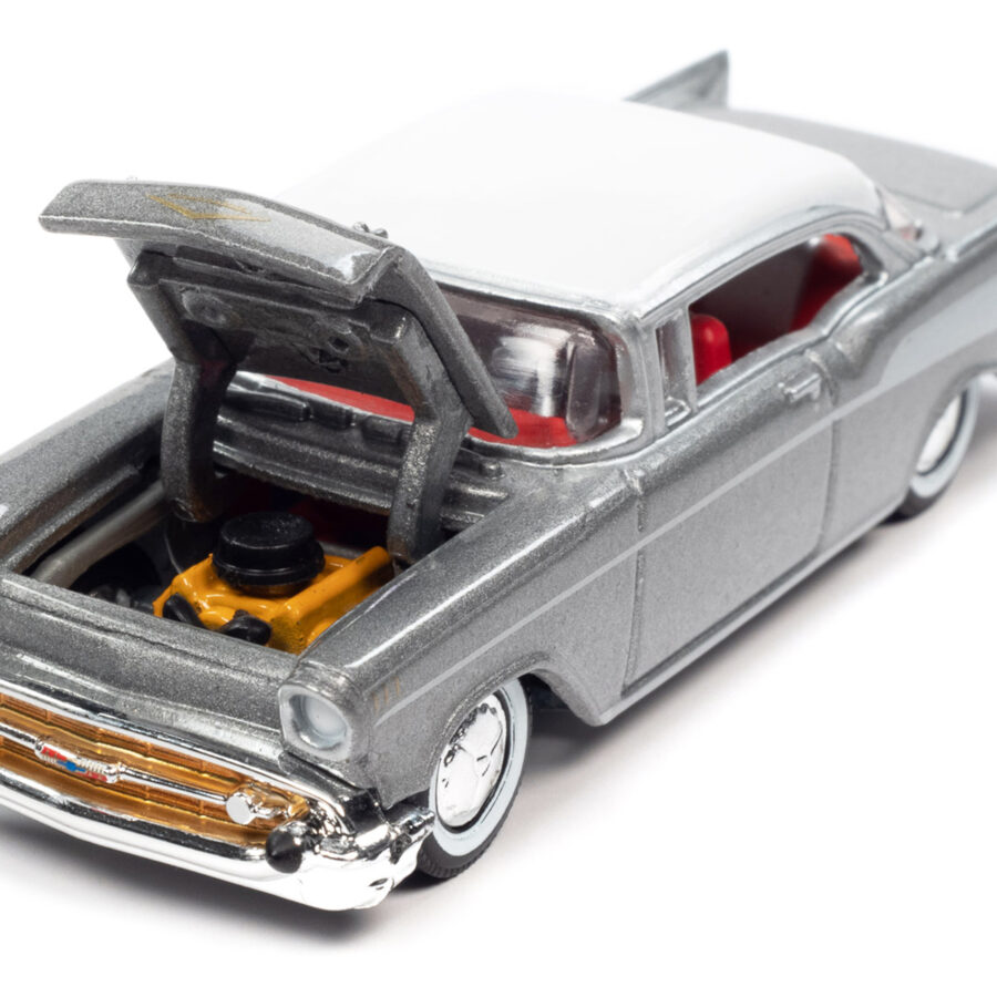 1957 Chevrolet Bel Air Hardtop Silver Metallic with White Top "Racing Champions Mint 2022" Release 2 Limited Edition to 8524 pieces Worldwide 1/64 Diecast Model Car by Racing Champions Automotive
