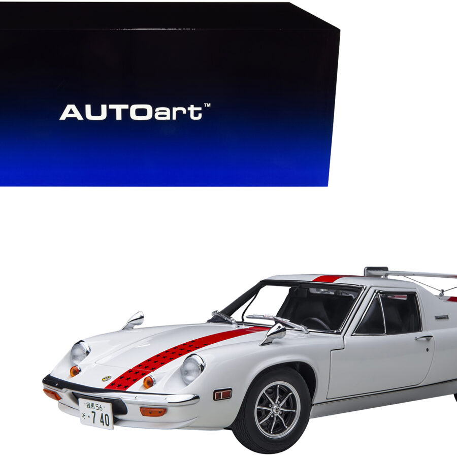 Lotus Europa Special White with Red Stripe and Graphics "The Circuit Wolf" 1/18 Model Car by Autoart Automotive