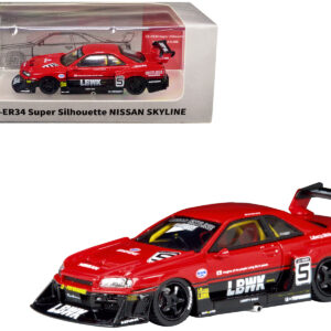 Nissan Skyline LB-ER34 Super Silhouette #5 RHD (Right Hand Drive) "Liberty Walk" Red and Black with Extra Wheels 1/64 Diecast Model Car by CM Models  by Diecast Mania