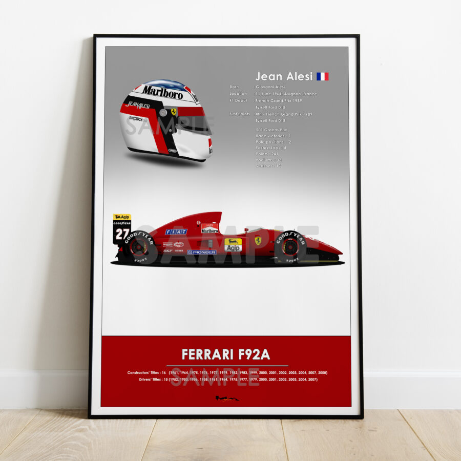 Jean Alesi Ferrari F92 F1 Stats Print - Scuderia GP F1 Art