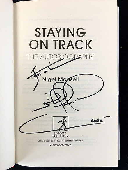 Nigel Mansell signed Staying On Track, The Autobiography Formula 1 Memorabilia
