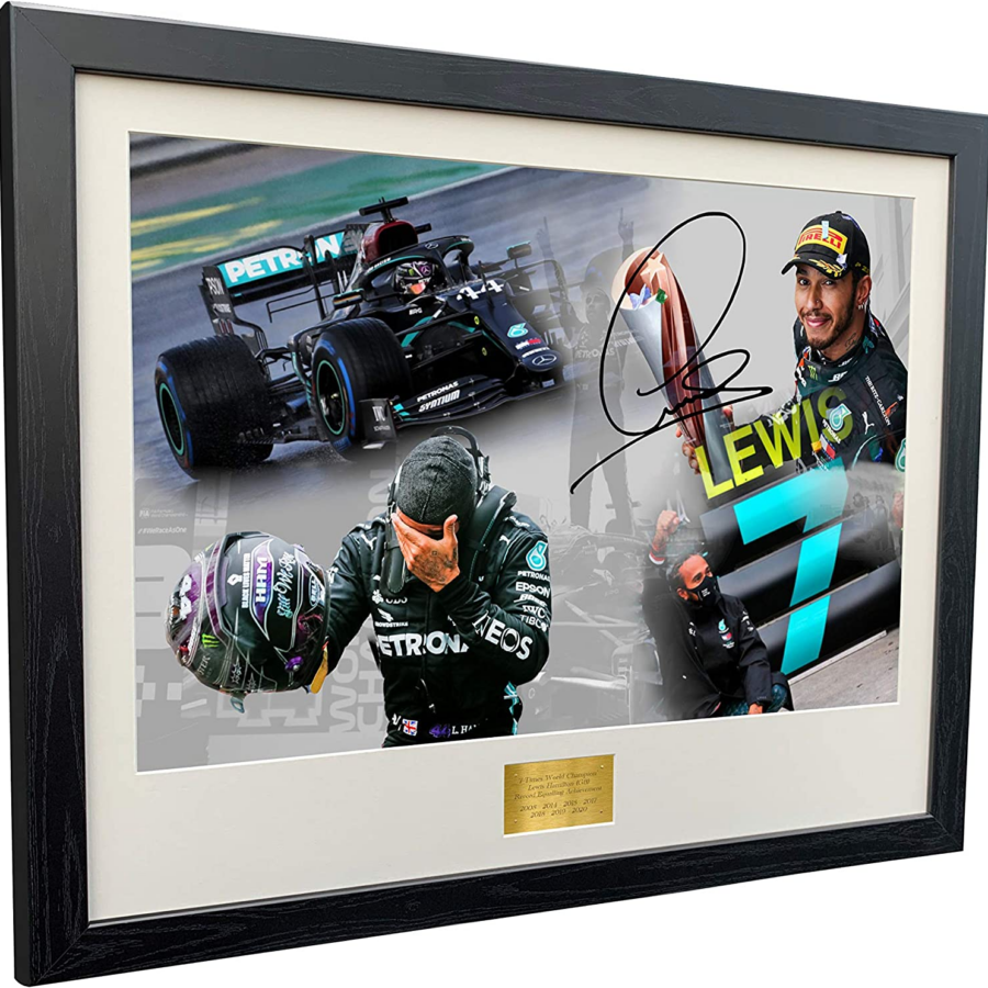 SUPER A2 SIZE "7 Times World Champion Celebration Edition" - Signed Lewis Hamilton - Mercedes-Amg Petronas - Autographed Photo Photograph Picture Frame Motor Sport Formula 1 F1 Gift F1 Art
