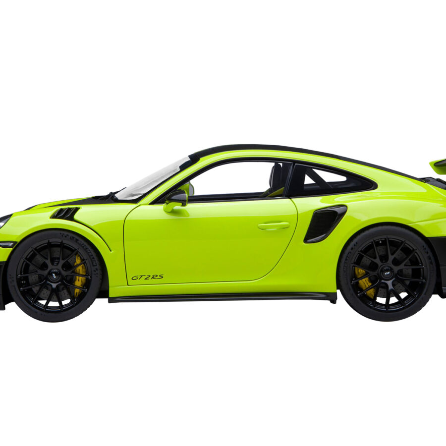 Porsche 911 (991.2) GT2 RS Weissach Package Acid Green with Carbon Stripes 1/18 Model Car by Autoart Automotive