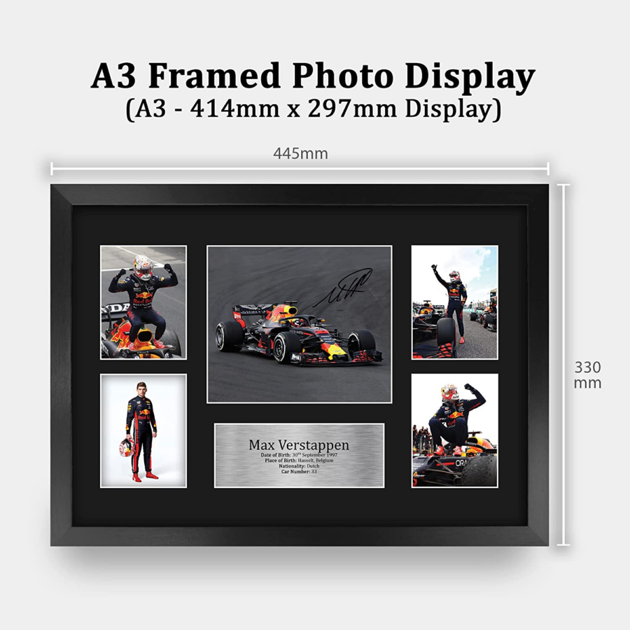 A3 Max Verstappen Gifts Printed Signed Autograph Presentation Display for F1 Formula 1 Racing Fans - A3 Framed F1 Art