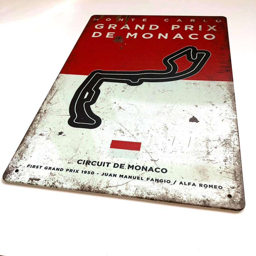 Monaco Grand Prix Circuit Vintage Metal Sign, F1 Retro Wall Art Decoration Print, Gift for Formula One Fans F1 Art