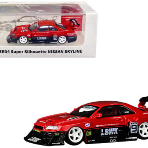 Nissan Skyline LB-ER34 Super Silhouette #9 RHD (Right Hand Drive) "Liberty Walk" Red and Black with Extra Wheels 1/64 Diecast Model Car by CM Models  by Diecast Mania