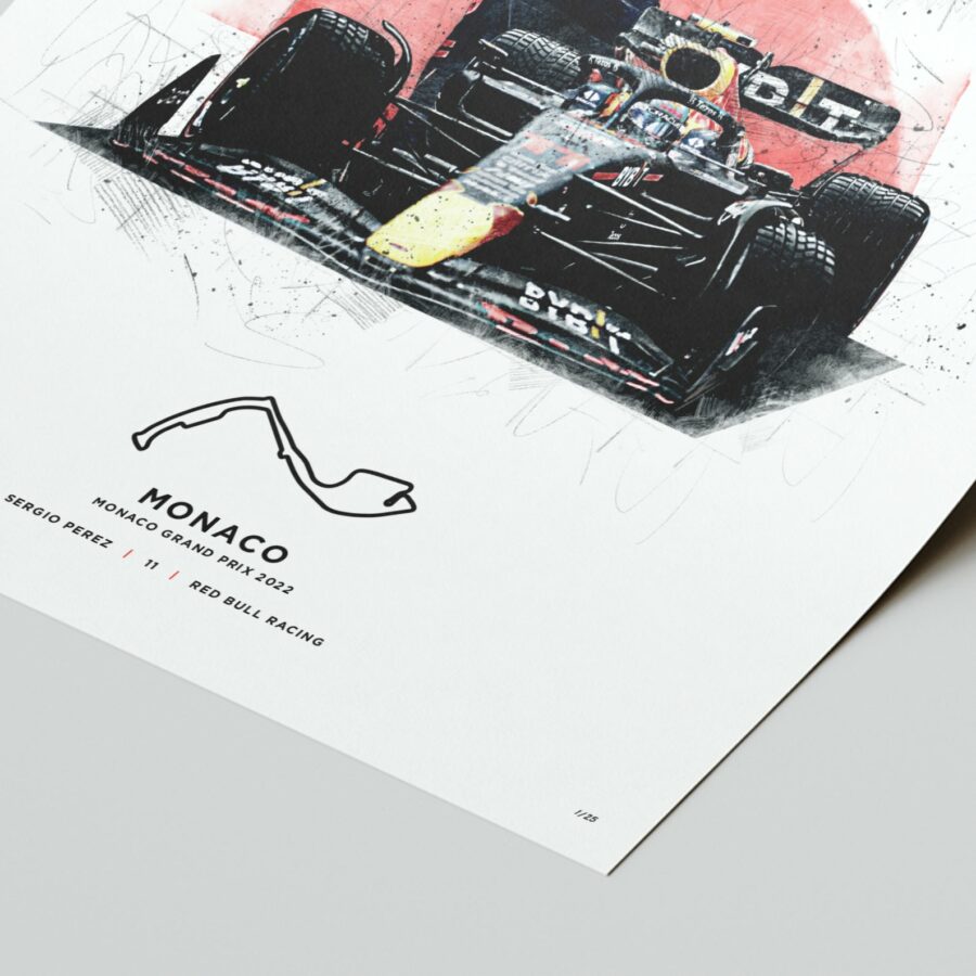 Limited Edition Sergio Perez Print : 2022 Formula 1 Monaco GP Formula 1 Memorabilia