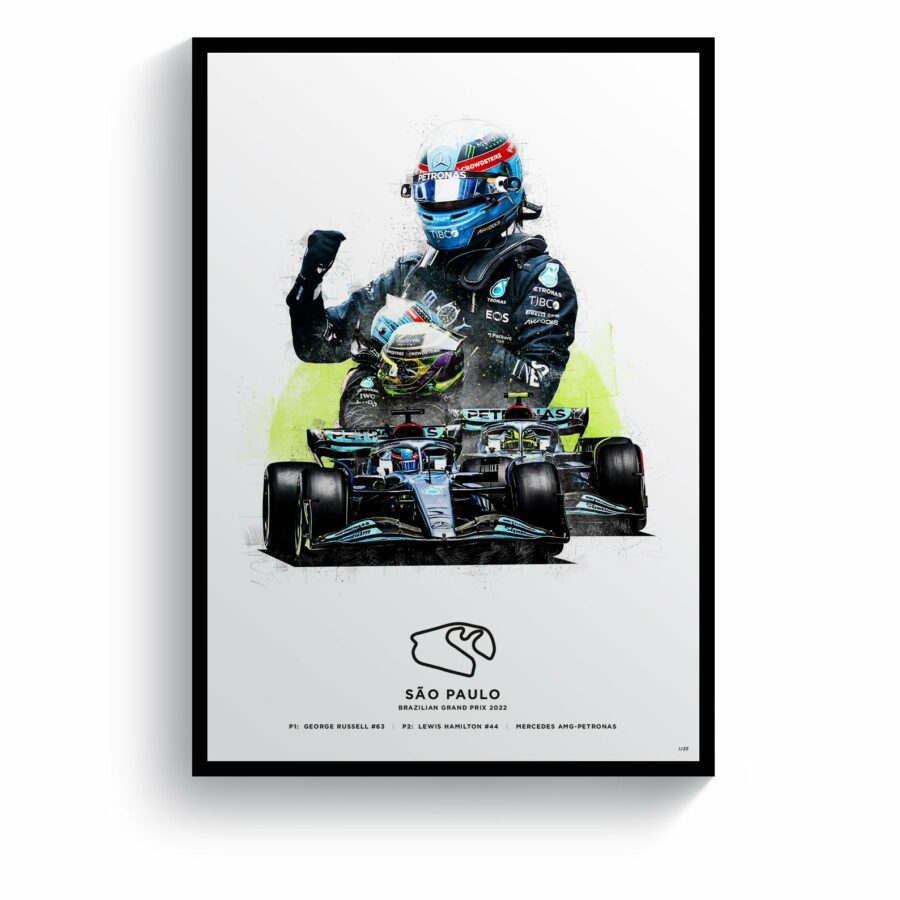 Limited Edition Mercedes 1-2 2022 Brazilian GP Formula 1 Print Formula 1 Memorabilia