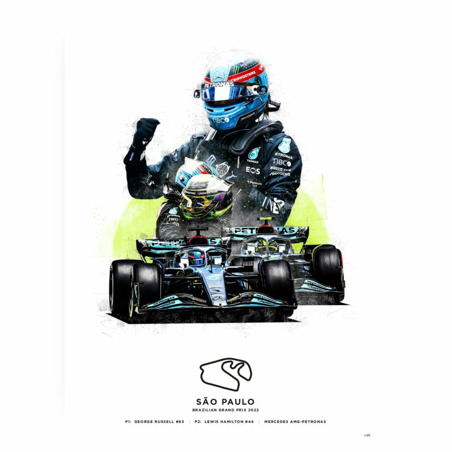 Limited Edition Mercedes 1-2 2022 Brazilian GP Formula 1 Print Formula 1 Memorabilia