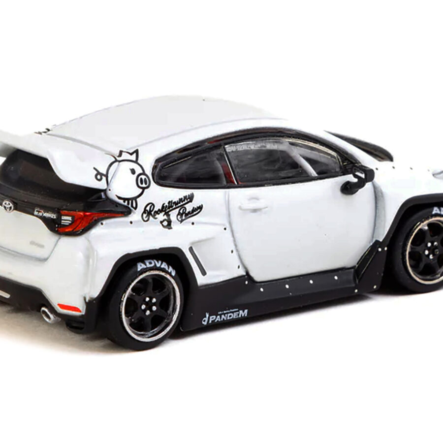 Toyota Yaris Pandem RHD (Right Hand Drive) White Metallic with Graphics "Rocket Bunny Racing" "Road64" Series 1/64 Diecast Model Car by Tarmac Works Automotive